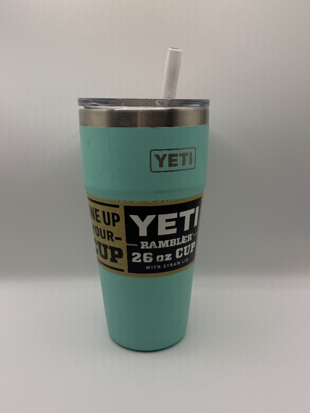 YETI Rambler 26 oz Stackable Cup Seafoam Straw Lid Original Wrap